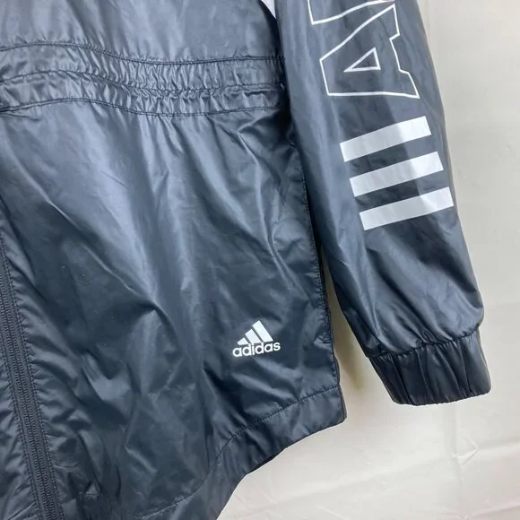 Adidas Women Sz S Black Wind Breaker Zip Up Hooded Jacket Cinched Waist - Picture 4 of 11